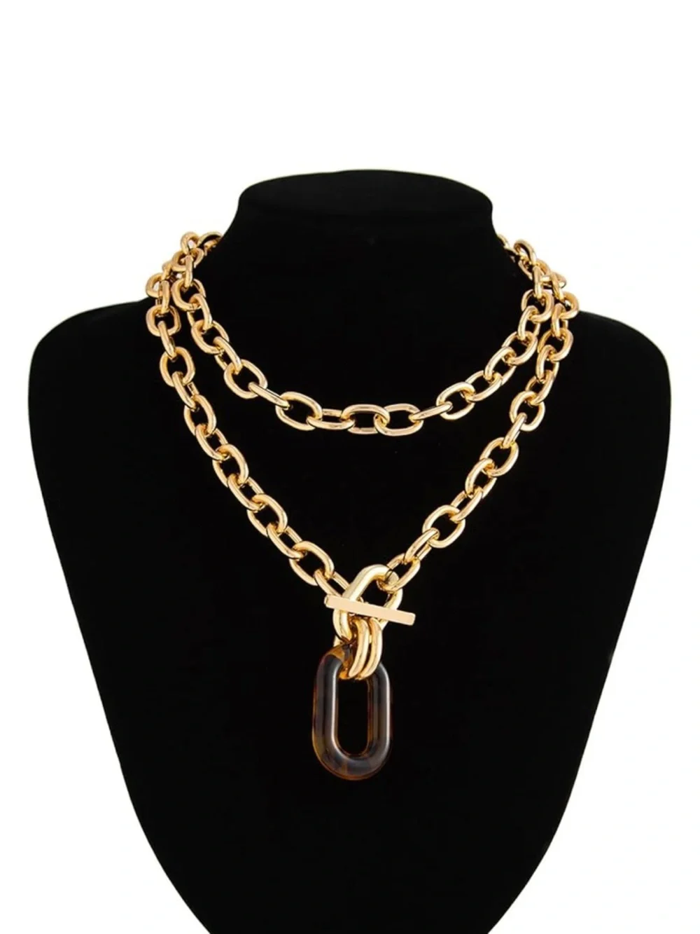 Gold Chain Necklace with Tortoiseshell - Picture 2 of 4